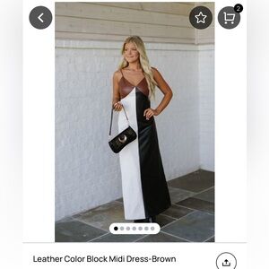 These Three Boutique Leather Color Block Midi Dress - Black and White and Camel
